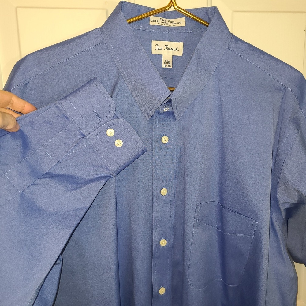 Paul Fredrick Mens Dress Shirt Size 18-35 Light Blue Easy Care Cotton Pinpoint